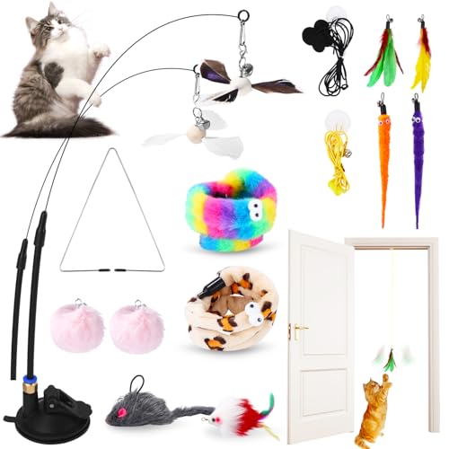 Nixovo Interaktives Katzenspielzeug Spielzeug mit Federn,14 Stück Interaktives Katzenspielzeug Angel mit Feder, Intelligenz Spielzeug für Katzen...