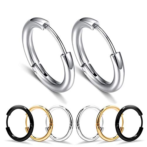 MEENAZ Mens Valentine Stainless Steel Multicolor Black Silver Gold Piercing Kaju Clip on Bali Stud Ear rings set Earing Pierced Hoop Earrings Combo for men boys boyfriend girls MENS EARRINGS COMBOM09
