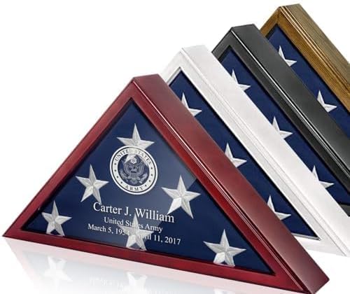 Personalized Flag Display Case for 5' x 9.5' Flag – All Military Branches Available, Veteran Memorial Display Case with Glass Front
