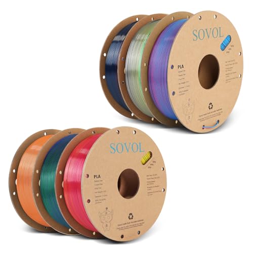 Image of Sovol Silk PLA Filament 6KG Kit, Silk Tri Color & Dual Color Co-Extrusion PLA Materials, Shiny Multicolored Fast Change Rainbow 3D Printer Filament, 1.75mm 1kg / 2.2lbs + /-0.03mm