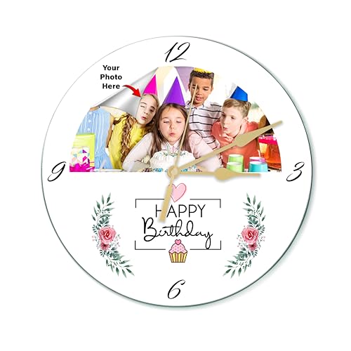 Image of SAVRI Personalized Acrylic Round Wall Clock with Your Favorite Picture Printed on Watch and Best Wishes of Your Choice Written. Birthday, Anniversary, Wedding, Photo Hanging Wall Decor. Size-9x9 Inch