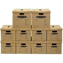 Bankers Box Classic Moving Box 10 Pack Kit, Reinforced Handles, Tape-Free Assembly, Box with Lid, 8 Small and 2 Medium Boxes 8816901