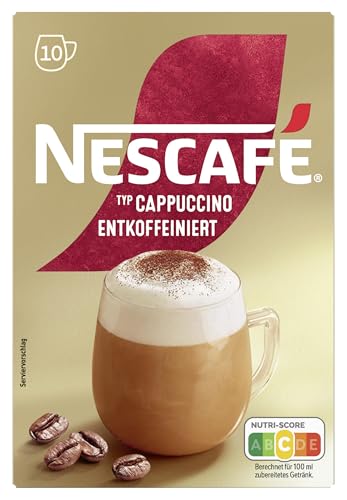NESCAFÉ GOLD Typ Cappuccino Entkoffeiniert Getränkepulver-Sticks aus entkoffeiniertem löslichem Bohnenkaffee koffeinfrei 1er Pack (à 10 x 12 5g Sachet)
