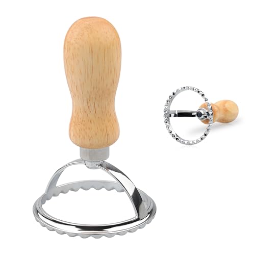 XINBADA Wooden Handle Stainless Steel Cookie Stamps, Custom Embossed Biscuit Stamp for Baking, Durable Cookie Decorating Tools (Geometry Large Circle)