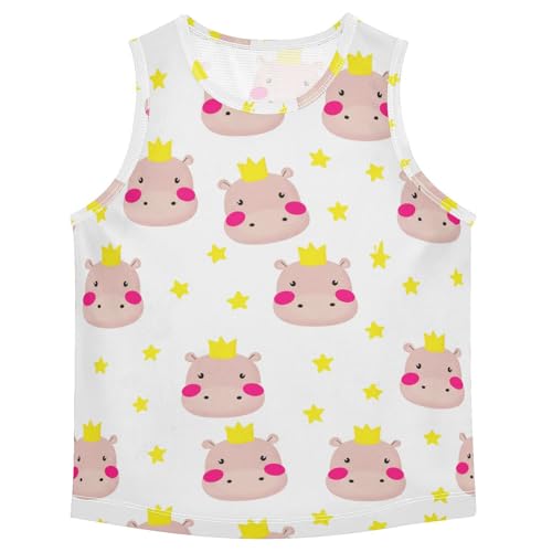 J JOYSAY Crowned Hippo Stars White Boys Tank Top Sleeveless Muscle Shirts Quick Dry Kids T-Shirts 3-15T