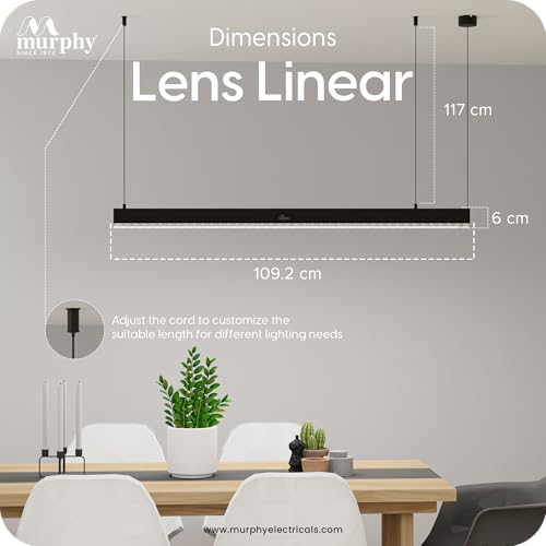 Image of Murphy 4ft LED Hanging Profile Light - Warm White (Lens Diffuser) | 45W Aluminium LED Pendant Light | Adjustable Hanging Wire | Modern Linear Ceiling Light | 2-Year Warranty | Pack of 1