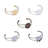 PandaHall Elite - 10er Set Messing Armband Charms Messing Armband Manschette Armband Machen Set mit Flat Top Runde Cabochon Armband Basis, 5 Farben, Tablett: 25mm; 60x6~13mm