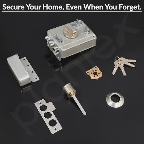 Image of Plantex Heavy Duty Rim Locks for Main Door /Night Latch Lock with 4 Keys /Tribolt Lock with 5 Years of Warranty /Suitable for Inside Opening Door- Pack of 1 (Satin White & Chrome)