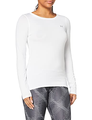 Under Armour Women's HeatGear Armour Long Sleeve, White (100)/Metallic Silver, X-Large