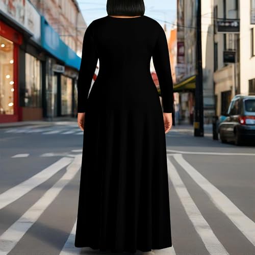 Image of PinkPatty Plus Size Maxi Dress for Curvy Women Crew Neck Long Sleeves Casual Dress Vacation Sundresses with Pockets