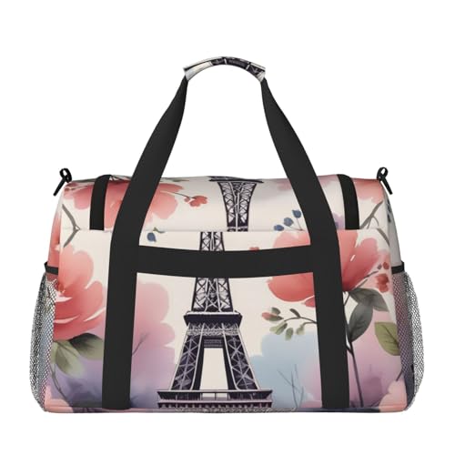 Romantic Paris Eiffel Tower Bycicle Print Travel Duffle Bag - Foldable Personal Item Travel Bag for Women & Men,13x10.2x19.72