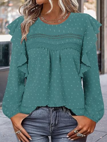 BETTE BOUTIK Womens Boho Fall Long Sleeve Shirts Crewneck Dressy Casual Blouses Trendy Flowy Tops