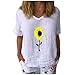 Damen Tops Casual Kurzarm T-Shirt mit Sonnenblumenmuster und V-Ausschnitt Baumwolle Leinen Lose Tunika Bluse(L,Z1 Weiß)