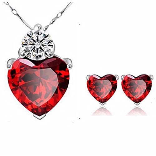 Boucles d'oreilles cœur argent 925 cristal rouge bijoux femme tendance