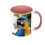 Mug de Couleur Qualité Premium Rose - Perroquet Ara Bleu Coco Oiseau Tropical Exotique - Tasse avec anse et intérieur de couleur