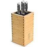 KAIZEN Bamboo Knife Block Without Knives - Perfectly Sized Universal Knife Holder for Knives, Scissors - Unique Knife Storage for Counter Top with Anti-Slip Base (Natural Wood)