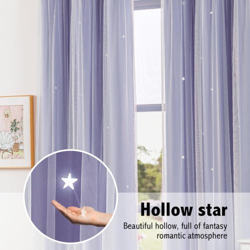 Image of indistar Star Cutout Kids Window Blackout Curtains for Girl Bedroom Window Room Darkening Curtains & Drapes Baby Nursery Curtains (2 Panel,35Wx72L inch,Lavender)