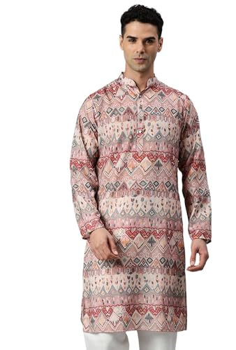 Image of Majestic Man Men's Cotton Blend Regular Fit Casual Ethnic Motifs Abstract Printed Kurta