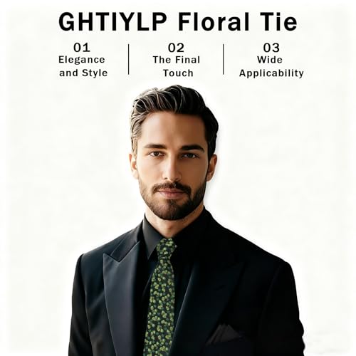 Image of Floral Ties for Men Satin Mens Tie Flower Printed Neck Tie Wedding Party Business