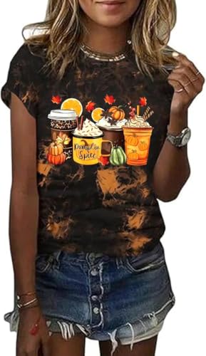 Nigbriz Womens Halloween Pumpkin Spice Graphic T-Shirt,Black-R,XXL
