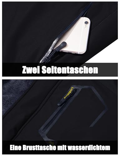 MAGCOMSEN Arbeitsjacke Herren Warm Gefüttert Ski Jacke Übergangsjacke Verdickt Winterjacke Männer Atmungsaktiv Jagdjacke Wasserdicht Dicke Thermo mit Stehkragen Schwarz L