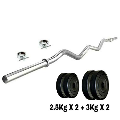 Image of SX Fitness Home Gym Combo Pack: 11KG Black PVC Weight Plates (2.5KG x 2, 3KG x 2) & 3 Feet Chrome Curl Rod with 2 Locks