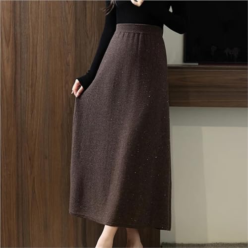 Women's Merino Wool Knitted Long Skirt for Autumn and Winter Warm Elastic High Waisted Fashionable Sequined Mid Length Skirt2