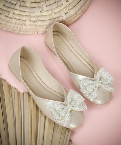 Image of JM LOOKS Sparkling Occasion Ballet Flats with Oversized Glitter Bow and Sleek Low Profile Design Silhouette