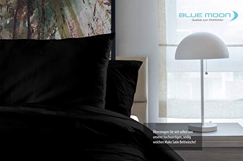 Foto von BLUE MOON Premium Mako-Satin Bettwäsche 135x200 cm Satin 100% Baumwolle Bettwäsche - Made in EU - 1x Bettbezug 135x200 cm und 1x Kopfkissenbezug 80x80 cm (schwarz, 135 x 200 + 80 x 80 cm)