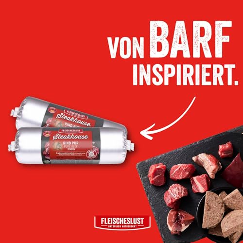 Steakhouse Rind pur (14x500g), Nassfutter für Hunde & Katzen, sensitives Ergänzungsfutter, Monoprotein, getreidefrei, 14x Wurst von Fleischeslust