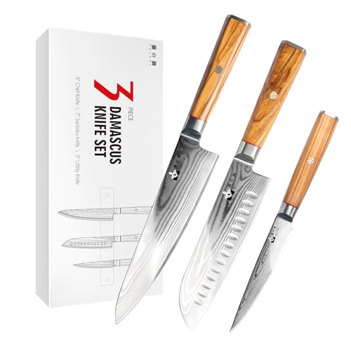 FUJUNI Ensemble Couteaux Cuisine, Lame Damas 18cm