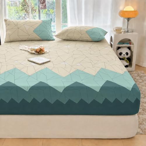 Image of VOMZER Premium 320 TC Fitted Bed Sheet with Full Elastic - Deep Pocket Design - Wrinkle Resistant Fitted Bedsheet Double King 72x78 Pasta Green