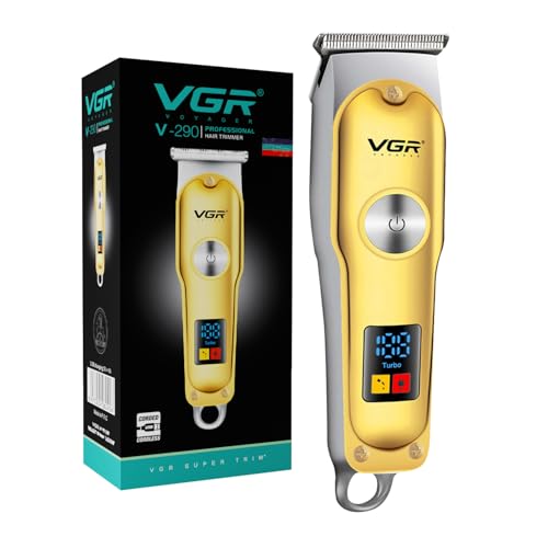 VGR V-290 Professional Hair Trimmer for Men | Precision T-Blade, Turbo Mode | 120 Min Runtime & LED Display | USB Type-C Charging with Corded & Cordless Use – Gold