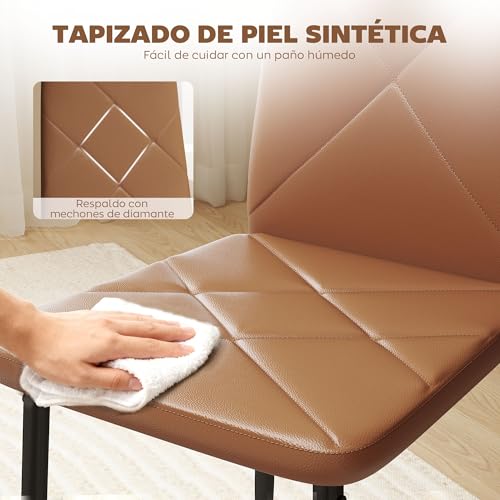 Miniatura 5 de HOMCOM Pack de 4 Sillas de Comedor Respaldo Alto Asiento Acolchado Marrón
