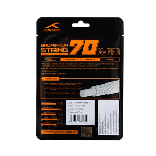 Image of HUNDRED 70 X Pro Badminton String | 0.70 mm Pro-Grade Power & Control | Superior Durability & Shock Absorption | Crisp Hitting Sound | Made in Japan Performance (Formula Red)