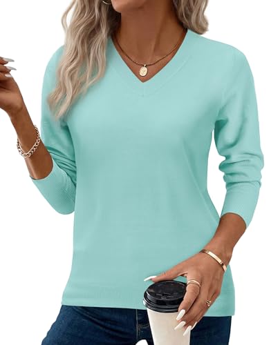 Image of Women's Spring Sweaters 2026 Casual Long Sleeve Pullover V Neck Lightweight Sweatshirts Cute Blouse Tops