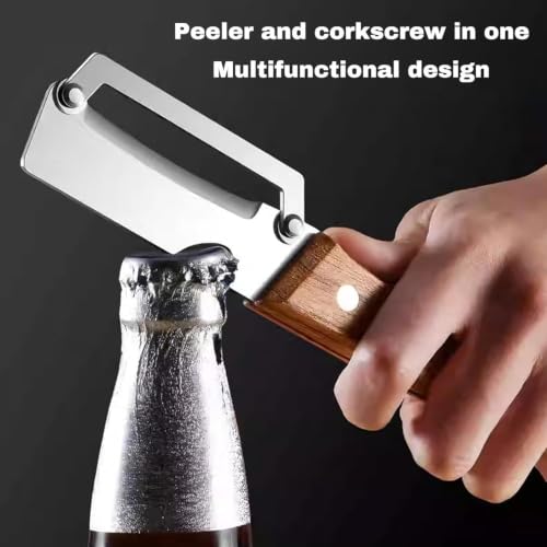 Image of Multifunctional Stainless Steel Vegetable Peeler with Bottle Opener, Wooden Handle Fruit Peeling Knife, Heavy Duty Kitchen Peeler for Potato, Cucumber, Carrot, Apple & Vegetable Slicer.