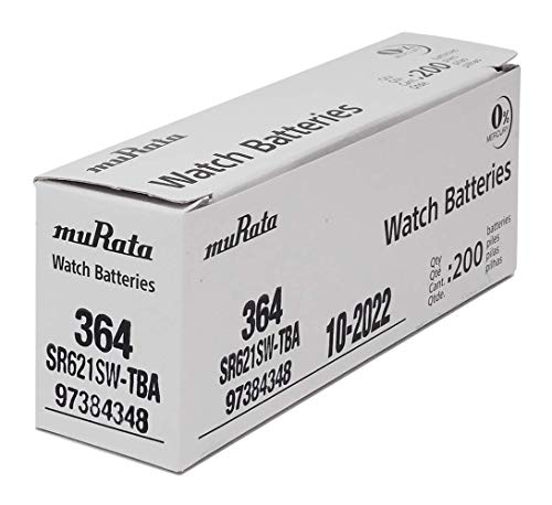 Image of Murata 364 Battery SR621SW 1.55V Silver Oxide Watch Button Cell (100 Batteries)