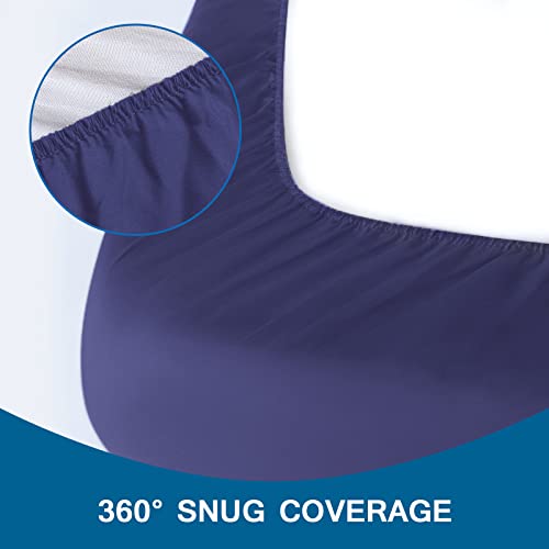 Cot Sheets 31" x 75", 2 Pack Cot Size Sheet Fitted with Narrow Twin/Camp Bunk/Rvs Bunk/Guest Beds/Army Cots/Trifold Mattress, Super Soft Breathable Microfiber Bed Cover, Bottom Sheet, Navy