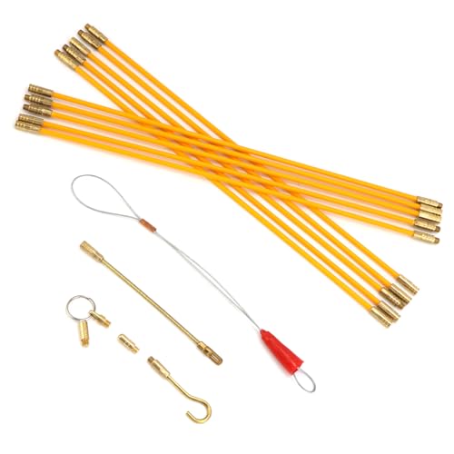QWORK® 10 Pièces Tire Fil de Câble Fibre de Verre, Tire Fils Electrique avec Crochet, Kit de Extracteur de Câble 33 cm
