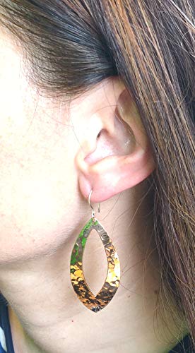 X-Large Copper Hammered Open Marquise Dangling Teardrop Earrings – 50mm Long Hoop Dangle BOHO Jewelry2