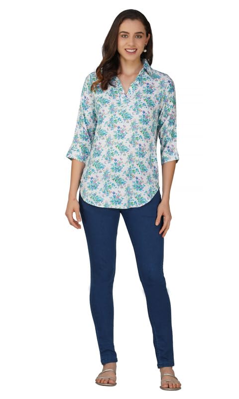Image of Amazon Brand - Anarva Women's Printed Regular Fit 3 /4 Sleeve Top and Shirts