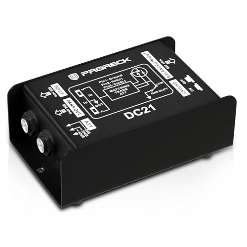 PRORECK DC21 Passive DI Box for Guitar & Bass, Direct Box with Hum Eliminator, Input Attenuator...
