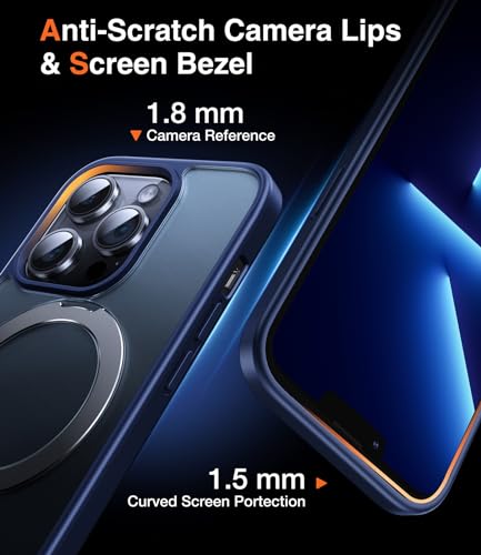 Silicone iPhone 14 Pro Max Case béquille pied bleu aimantée bague - 6