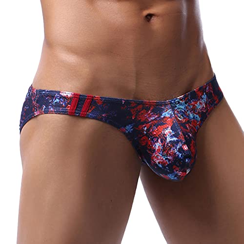 Generic Mens Sexy Low Rise Briefs Print Hawaiian Bikini Underwear for Men with Ball Pouch Stretchy Fashion Brief Thongs, Medium, Blue #02