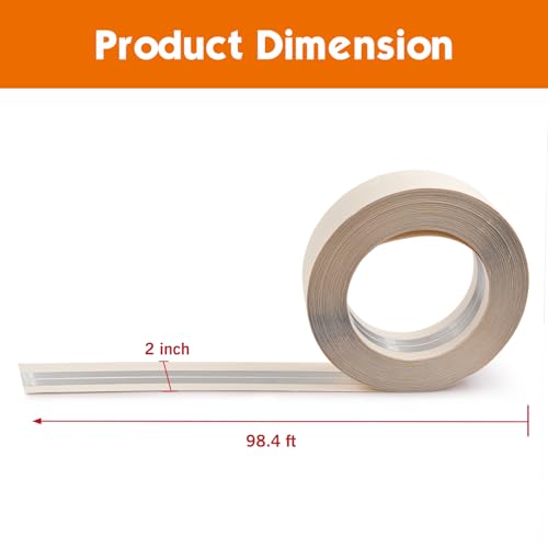 Image of ROLLINGDOG Reinforced Drywall Corner Tape, 2 inch x 98.4' Drywall Tape No Adhesive Side, Inside Outside Corner Bead with Metal for Wall Crack Repair