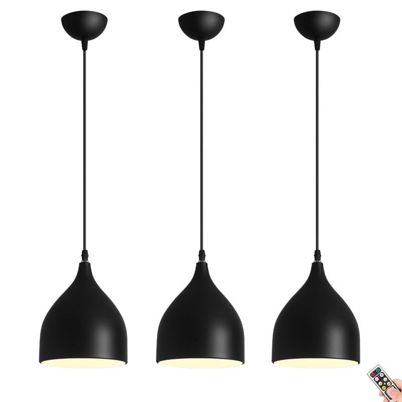 KEFA Battery Operated Pendant Light with Remote, Indoor No Wiring Ceiling Hanging Light, Modern Wireless Pendant Lighting Chandelier Fixture for Kitchen Island Dining Room Living Room Farmhouse (Colo