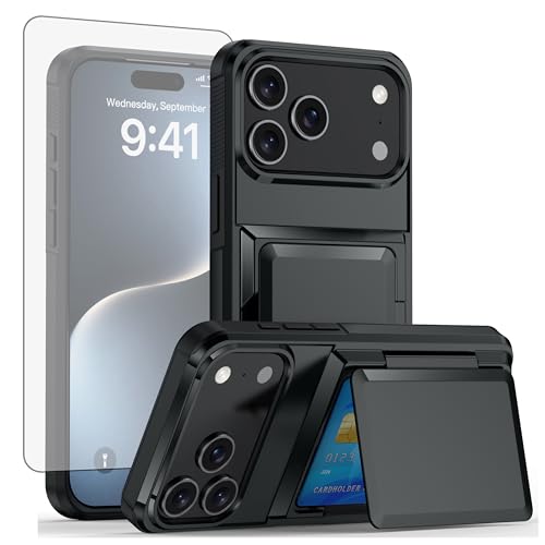 Protection rigide iPhone 17 Pro Max étui portefeuille fente carte crédit verre trempé Asuwish