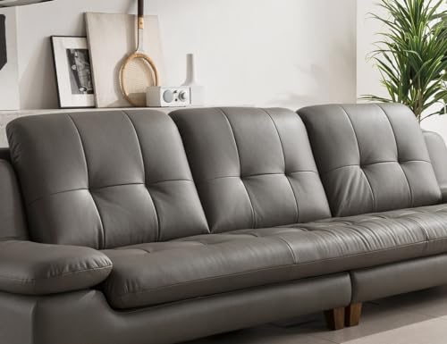 Image of Fabrique Lucida Leatherette Diligent 4 Seater Sofa Set with Puffy | Premium Luxuries Standard & Comfortable Furniture Perfect for Home Guests Office & Living Room, Bedroom, Hall | Grey1