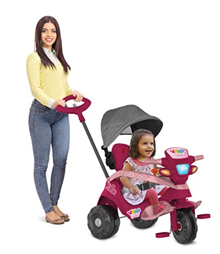 Triciclo Velobaby Reclinavel C/ Capota Passeio & Pedal (Pink), Bandeirante, Pink
